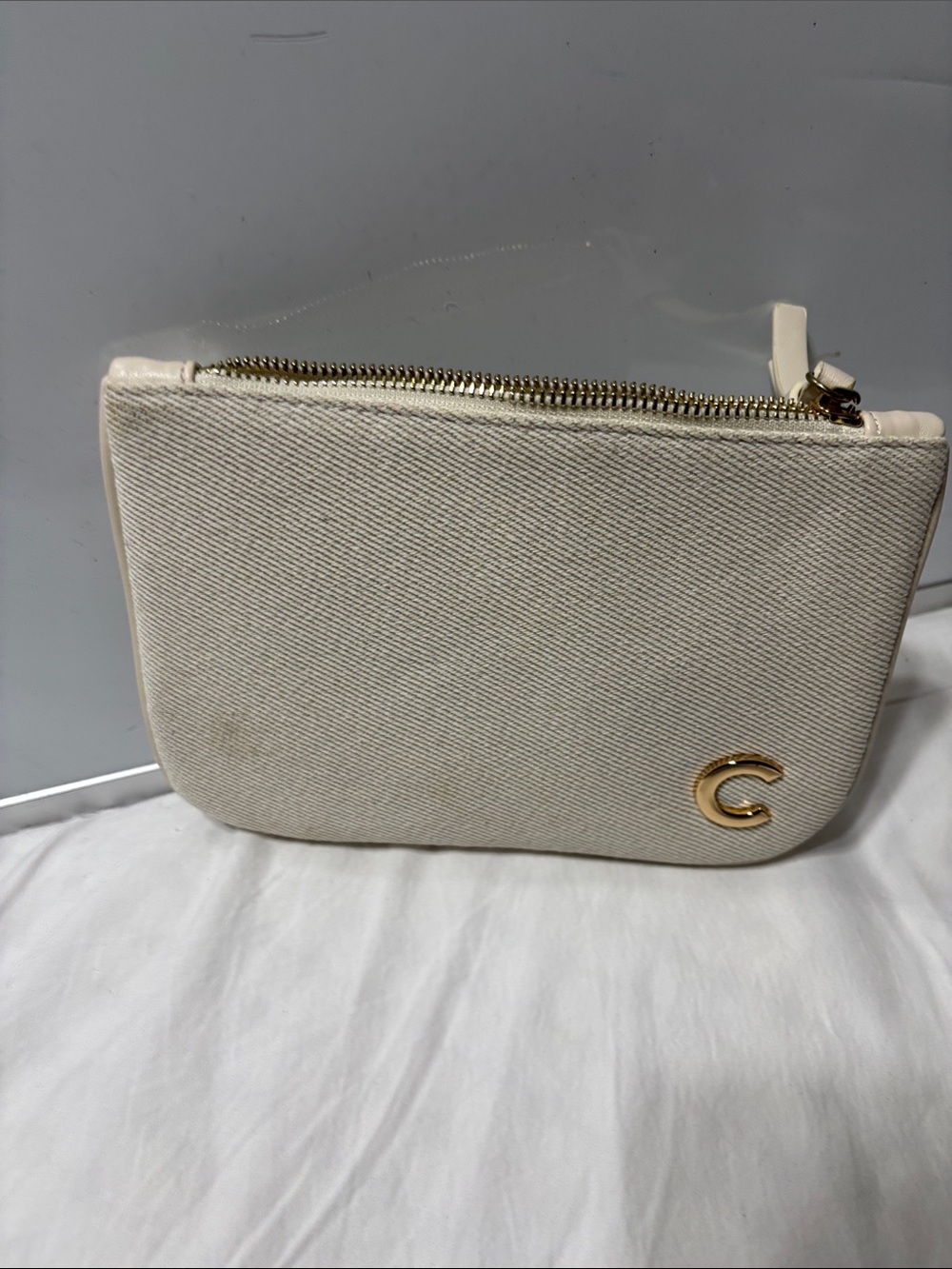 Seed Heritage Cream Canvas Wristlet with Gold C Accent